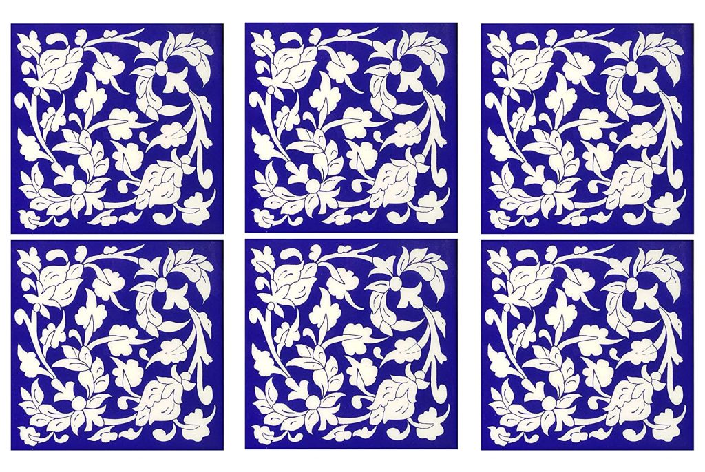 Shiv Kripa Blue Art Pottery Decorative Ceramic Traditional Tiles 6 X 6 Inchpack Of 6 Tiles 0693