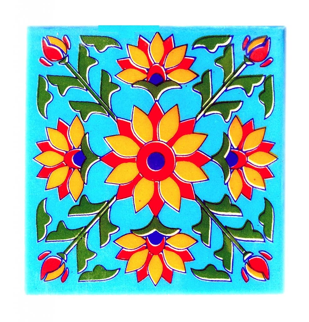 Shiv Kripa Blue Pottery Home Decor Floral Decor Ceramic Wall Tiles 4 X 4 Inch Set Of 6 Tiles 6594