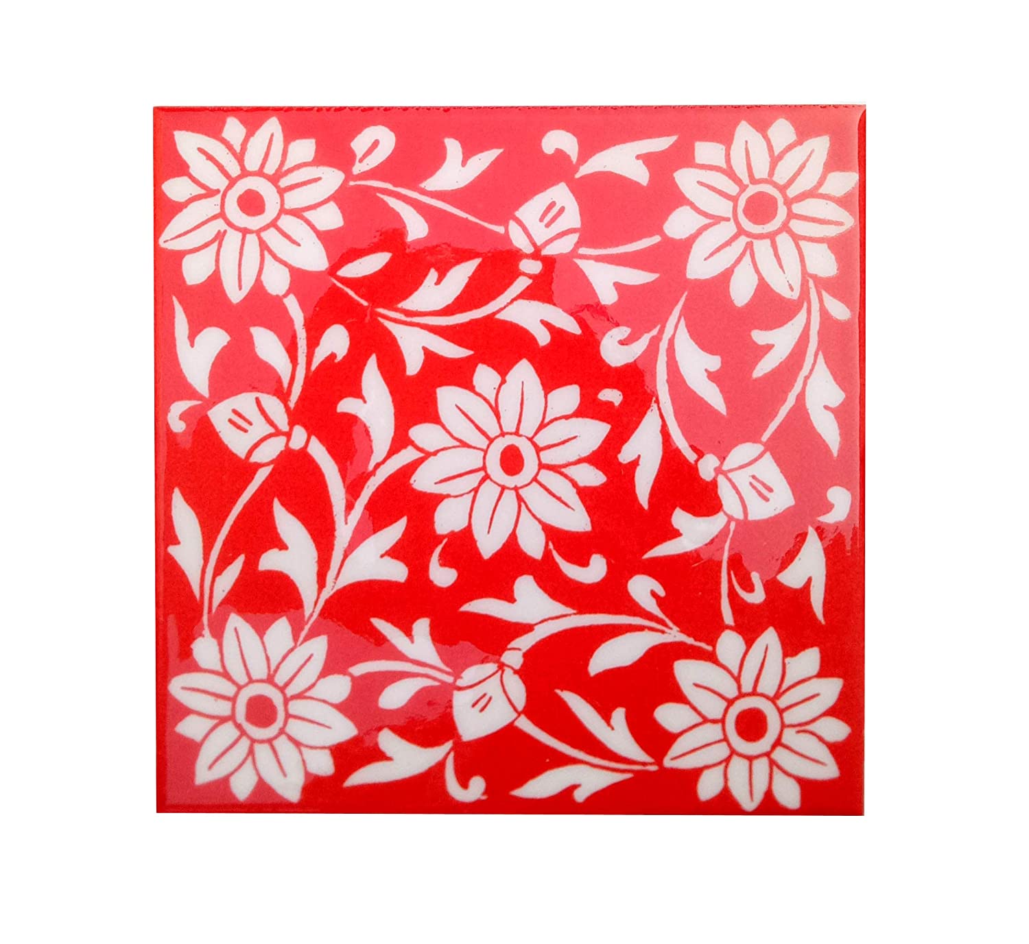 Amao 3D Mosaic Embossed Wallpaper Border Floral Wall Border Paper Peel and Stick Wall Tile Borders for Bathroom Kitchen Backsplash Sticker (Red)